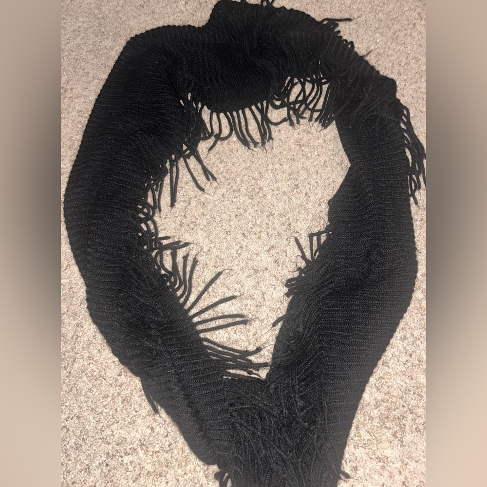 Elegant Black Fringe Infinity Scarf